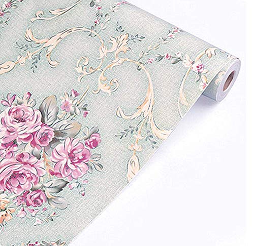 Yija Self-Adhesive Light Green Rural Vintage Rose Wallpaper Shelf Liner Funitures Dresser Drawer Cabinet Decor Sticker 177 Inch by 100 Inch