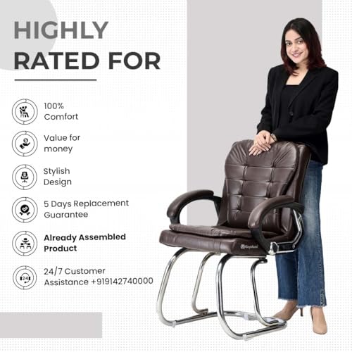 Image of GOYALSON Deluxe Cushioned Office Home Study Chair with Chrome Durable Frame and Cushioned seat Back (1, Coffee, Double Pipe Chrome Steel Frame)