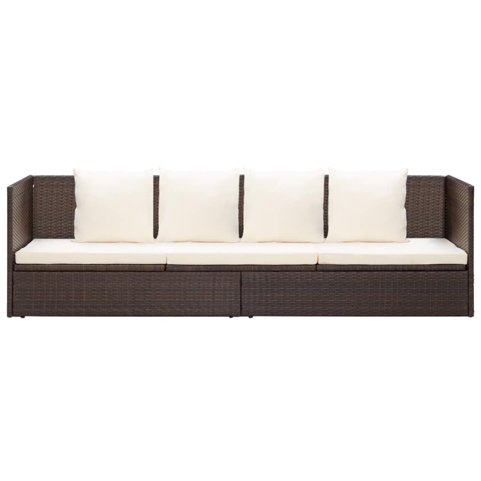 Lettino da Giardino, con 7 Posizioni Reclinabili, 200 x 60 x 58 cm, in Polyrattan PE e Acciaio Verniciato, Cuscini in Poliestere Bianco Crema, per Esterno, Piscina, Patio, Giardino