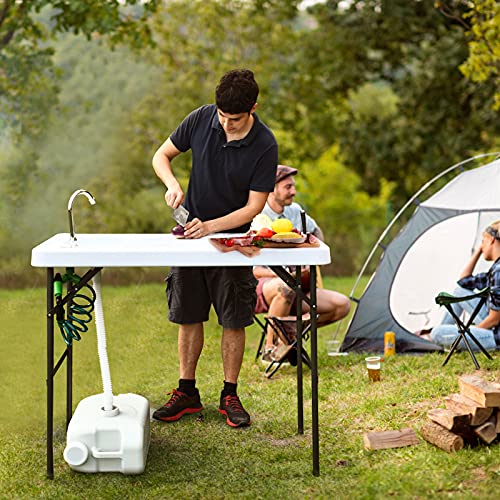 Goplus Folding Fish Cleaning Table Mesa Plegable de Limpieza para Pescado con Fregadero y Rociador, Mesa Pesada para Filetear con Conexión de Manguera y Grifo, Estación Portátil para Camping al Aire Libre miniatura 2