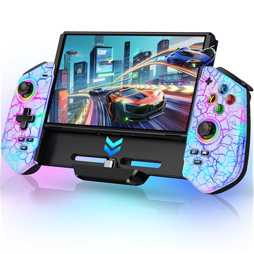 HELLCOOL Manette de commutateur Ã Effet Hall, Plug & Play pour Console Nintendo Switch/OLED, Manette de commutateur avec Joystick précis, Look Lumineux RVB Cool, 4 emplacements pour Cartes de Jeu