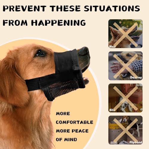 KEYRI 2 Stück Maulkorb Für Hunde Verstellbare Schlaufe Weicher Maulkorb Verhindert Das Beißen Ermöglicht HechelnTrinken Und Bellen Netzmaulkorb für Kleine Große und Hunde (Schwarz, Groß)