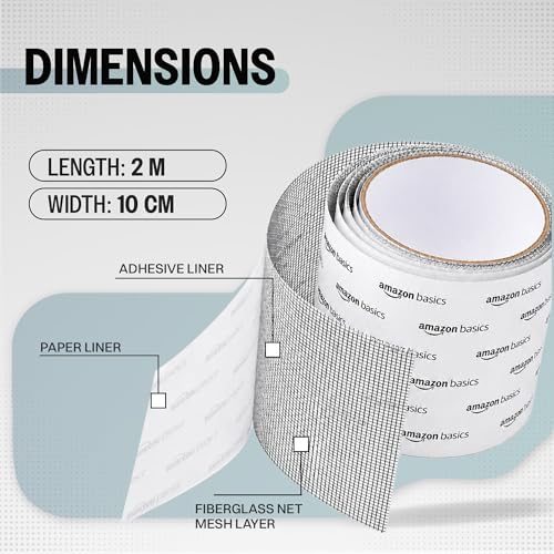 Image of amazon basics Window Screen Repair Mosquito Net Tape (200X10cm) | Strong Adhesive Fiberglass Mesh Net Tape for Window Repair, Tents and Balcony | Mosquito Net Patch Tape for Torn and Damaged Screens