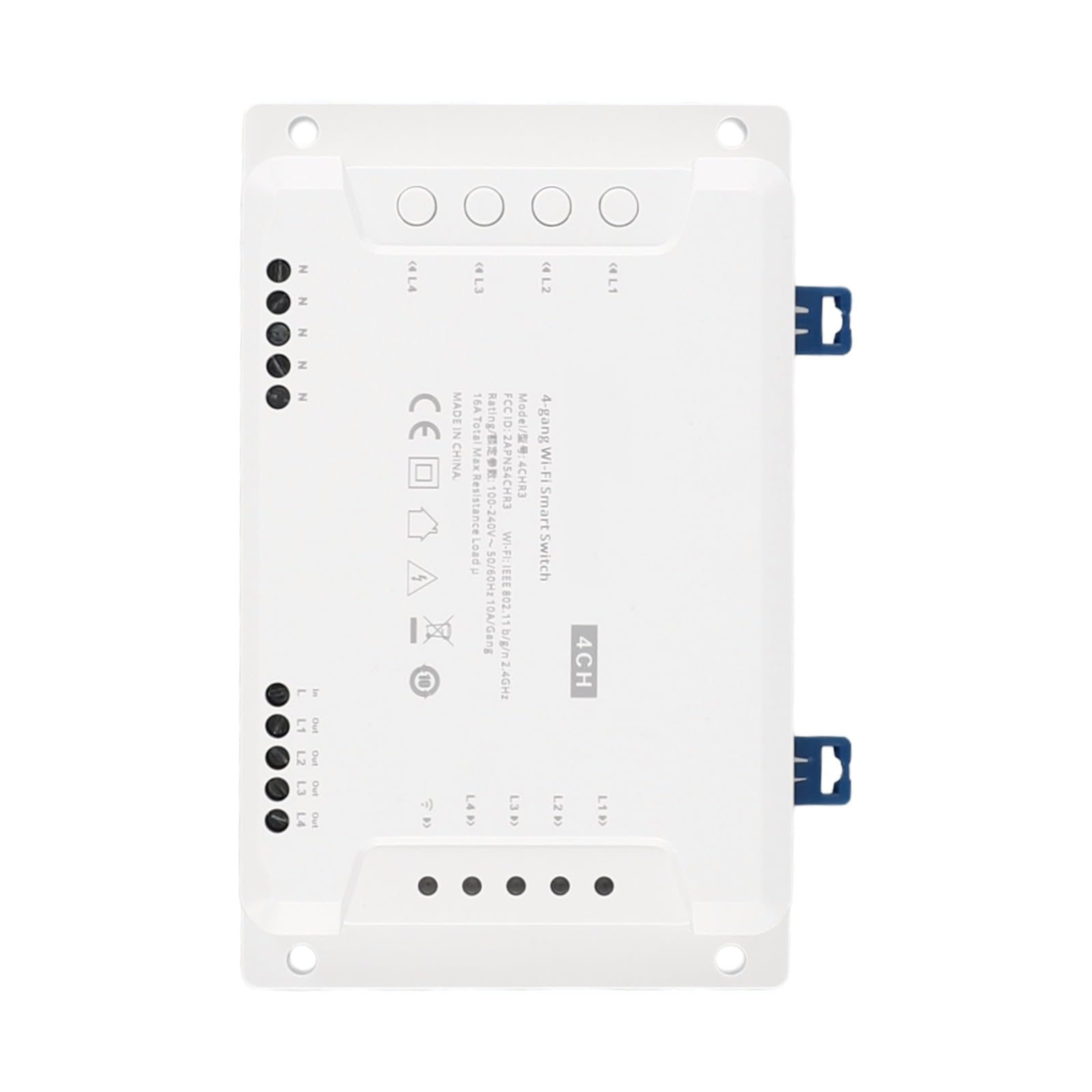 4CH R3 - Módulo de interruptor de luz inteligente, relé WiFi de 4 canales con control RF para Alexa y Home, montaje en riel DIN, automatización inalámbrica para luces y ventiladores, color