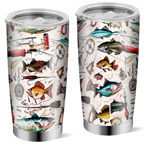 Fishing Gifts for Men Fishermen - Fish Travel Coffee Mug Cup Birthday Valentines Fathers Day Christmas Gift for Dad Husband Son Boys Grandpa Uncle Boss - 20oz Stainless Steel Insulated Tumbler