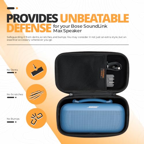 Bose SoundLink Max Portable Speaker, Large Waterproof Bluetooth Speaker, Up to 20 Hours of Battery Life, USB-C, Built-in 3.5mm AUX Input, + Hard Shell Travel Case + USB Plug + AUX Cable (Black) - Image 8