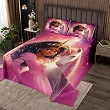feelingyou edredón negro niña tamaño L dibujos animados unicornio princesa mágica ropa de cama conjunto para adultos adolescentes niñas soñadora Coverlet