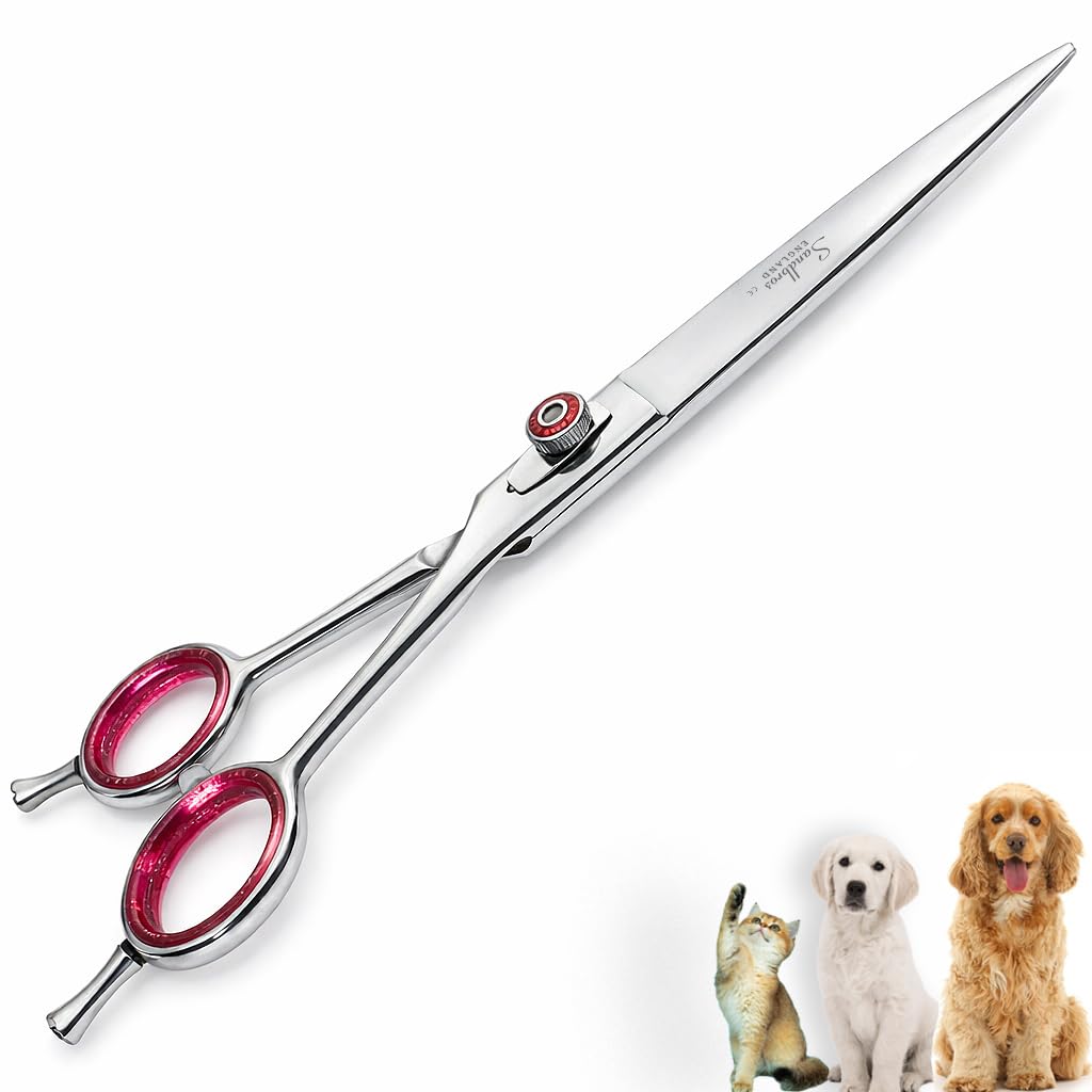 Sandbros Silver Professional 8" Pet Dog Grooming Scissors Shears Straight Polished High Carbon Stainless Steel