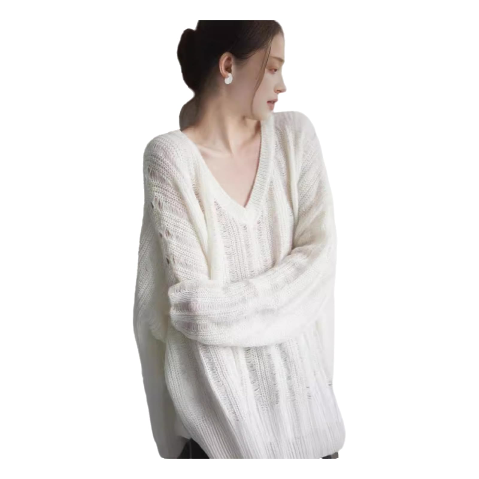 Generico Cover-ups Dzianinowy sweter damski Moher z dekoltem w serek Elegancki miękki miękki miękki sweter z dzianiny Top kryjący top.