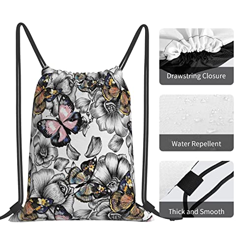 Aneyhoz Butterfly Drawstring Backpack Gym Bag For Women Men String Cinch Bag Lightweight For Shopping Travel Sport Yoga #TOP4