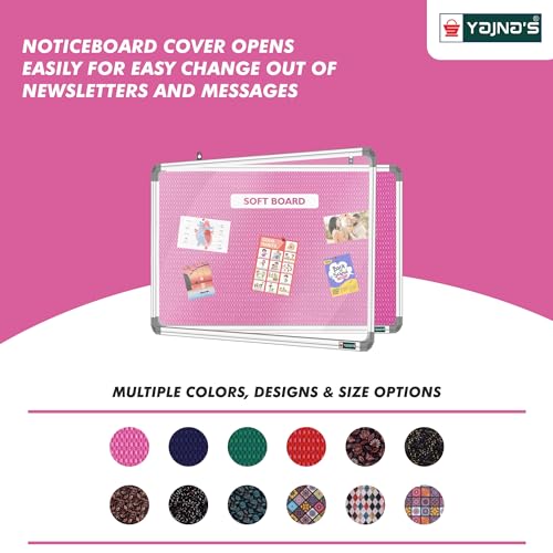Image of YAJNAS 4X5 Feet Premium Material Pink Designed Notice Board with Acrylic Door /Soft Board /Bulletin Board /Pin-up Display Board for Study Room, Office, School & HOM