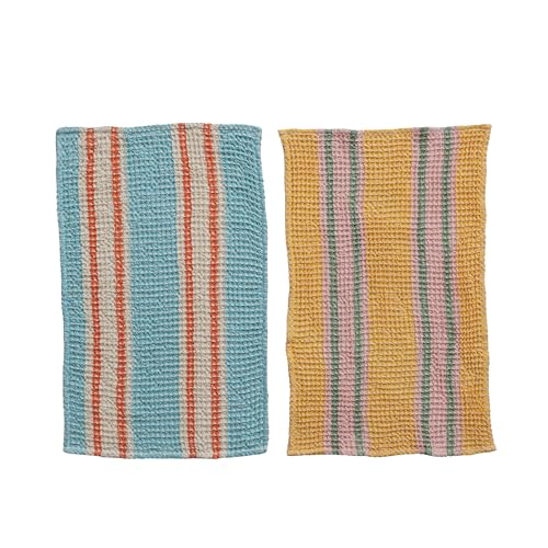 Creative Co-Op Cottage Charm Cotton Waffle Weave Tea Towels, Multicolor,
