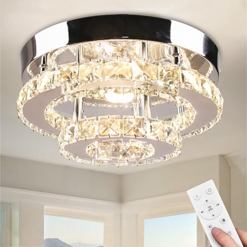 Image of 9.8 inch 2-Tier Rotundity Semi Flush Mount Led Crystal Ceiling Light