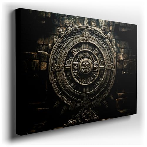 Wall Art. Mesmerizing Aztec Calendar Stone Depiction, A Testament to Ancient Artistry and Cosmic Wisdom Large Wall Art, Canvas Wall Arts, Wall Art Decor, Office Wall. Size: 130x86 cm (51x34 inch)