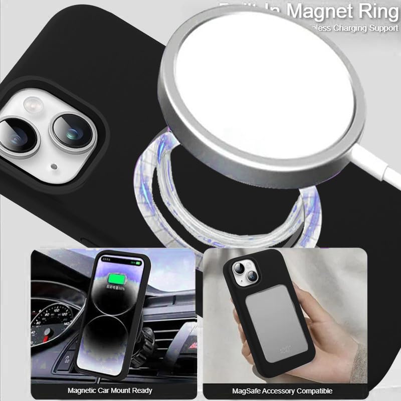 Image of LuxuryKase Silicone Magnetic Case for iPhone 15 Plus | Soft Microfiber Lining | MagSafe Support | Shockproof Protective Cover | Precise Cutouts | Slim Fit Design - Black