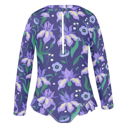 Image of CaTaKu Girls Rash Guard Swimsuit Long Sleeve One Piece Bathing Suit UPF 50+ Toddler Kids Zipper Ruffle Swimwear 3-12Y