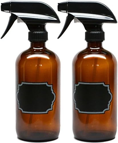 Firefly Craft 2 Pack Amber Glass Spray Bottles with Chalkboard Labels, 16 Ounces Each