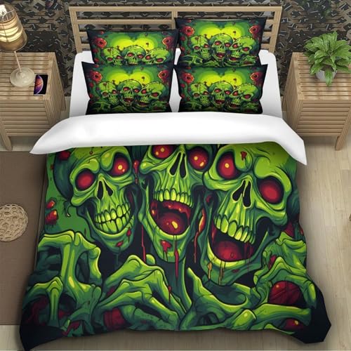 Parure de lit crânes de zombies 3D microfbre 140x200 pour enfant - 5