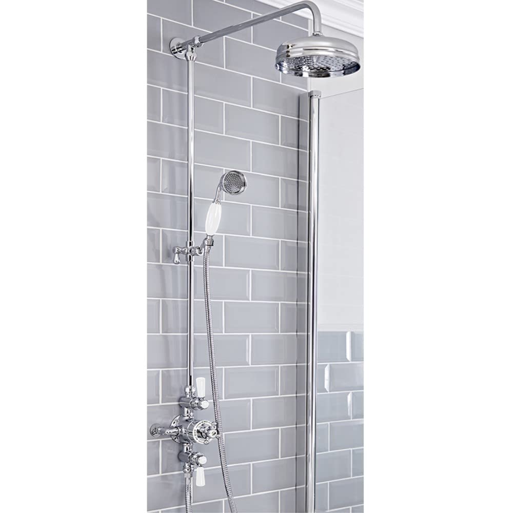 Milano Chrome & White Elizabeth Rigid Riser Thermostatic Mixer Valve Shower Head Handset - Chrome White