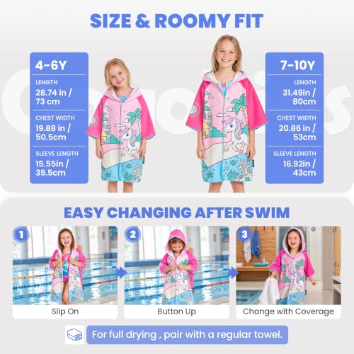Image of Gogokids Kids Swim Cover Up, Lightweight Microfiber Changing Poncho with Carry Bag, Beach Pool Coverup for Boys Girls