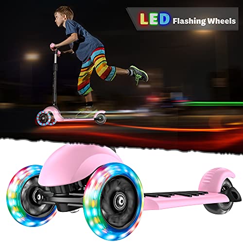Greentest Scooter Foldable Adjustable Height Easy Turning 3 Wheel Scooter Kids Boys Girls Flashing Pu Wheels #TOP1