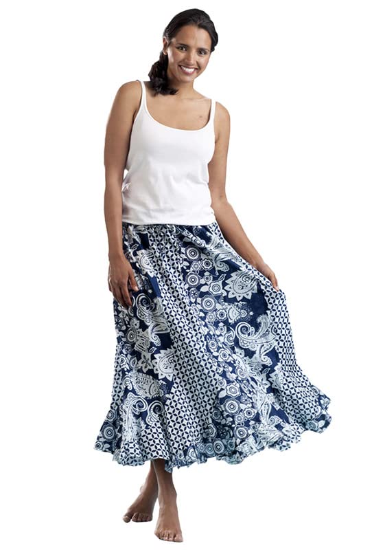 LA CERA Women's Cotton Patchwork Printed A-Line Maxi Skirt with Elastic Waistband, Comfortable & Stylish Summer Wear