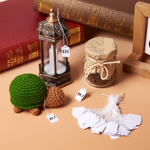 Pandahall 500pcs White Jewelry Price Tags Clothing Display Tag Gift Message Card Writable Rectangle Paper Price Marking Label Design Blank with Hanging String 23x13mm/0.9x0.5 Inch - Thumbnail 3