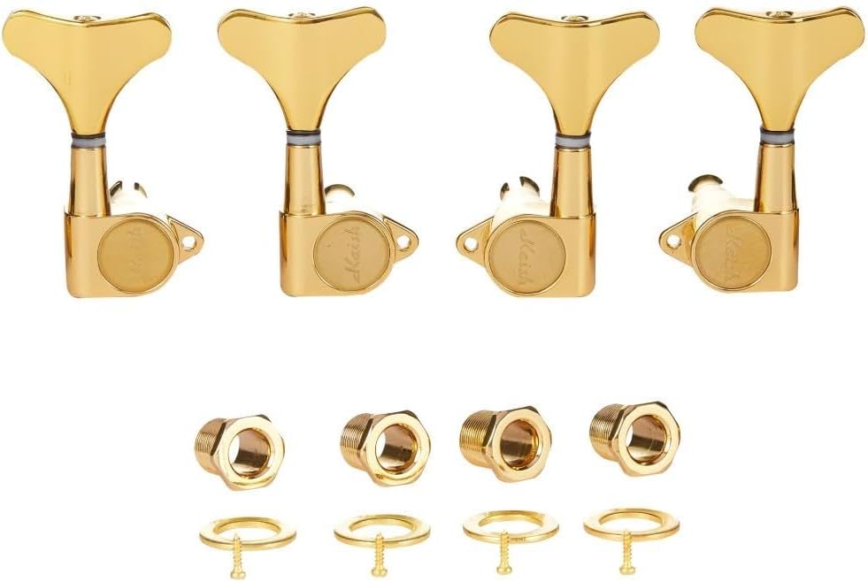 KAISH 4 String 2R2L 18:1 Sealed Bass Tuners Bass Guitar Tuning Keys Tuning Machine Heads for Ibanez/Yamaha Style Acoustic/Electric Bass Gold