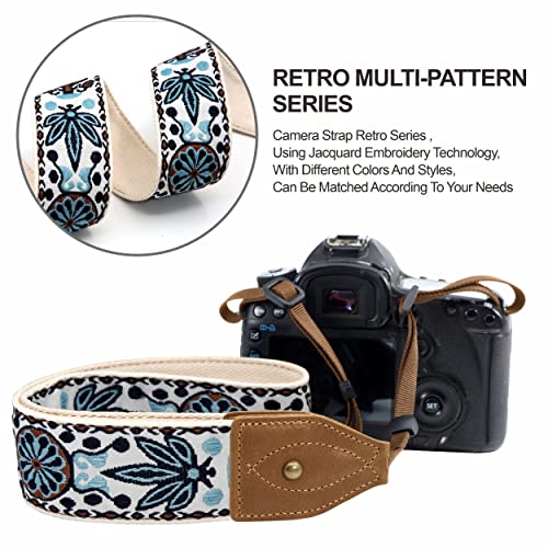 Camera Strap For All Dslr/Slr Cameras - Double Layer Top-Grain Cowhide Ends,2" Wide Vintage Embroidered Pure Cotton Camera Strap,Adjustable Universal Shoulder&Neck Strap,Great Gift For Photographers #TOP4