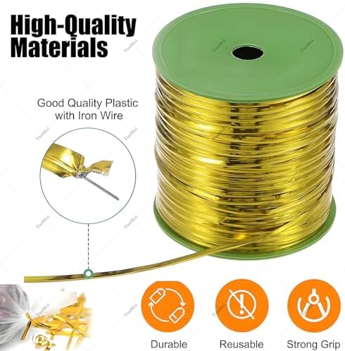 Reusable Metal Twist Ties Spool - 50pcs Gold Cable Ties for Binding Machines, Decorative Ties for Bread & Candy Bags, Strong & Durable Crafting Solutions