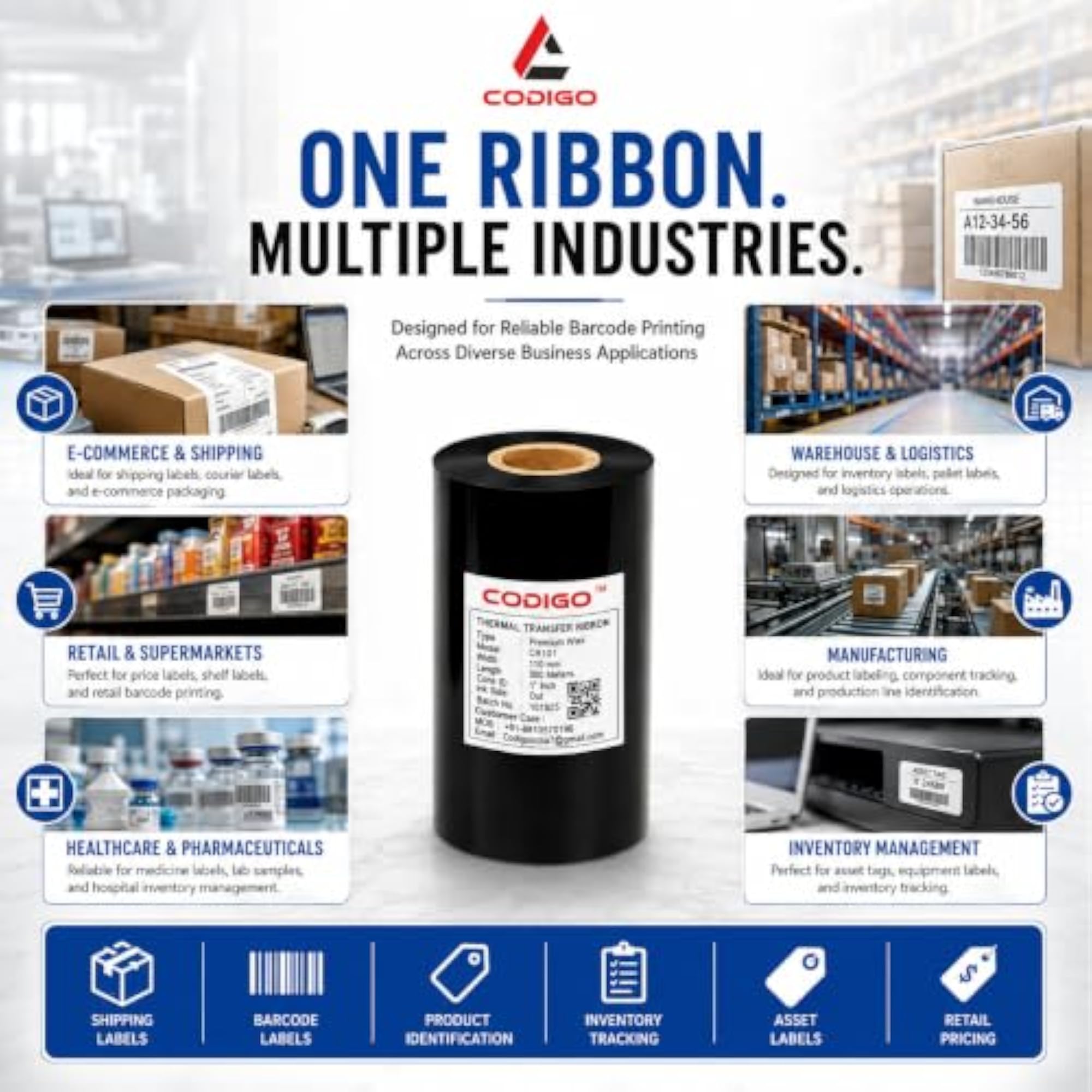 Thermal Transfer Ribbon 110mm x 300m Barcode Printer Ink