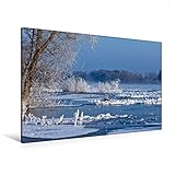 Calvendo Premium Textil-Leinwand 120 cm x 80 cm Quer, Winterlandschaft Elbe | Wandbild, Bild auf Keilrahmen, Fertigbild auf Echter Leinwand, Leinwanddruck: Ein Bild der Elbe im Winter Natur Natur - Akrema-Photography Neetze