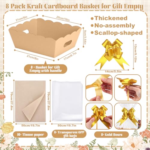 Image of Fuyoooo 8 Pack Kraft Gift Baskets Empty, 10 inch X 8 inch Scalloped with Handle
