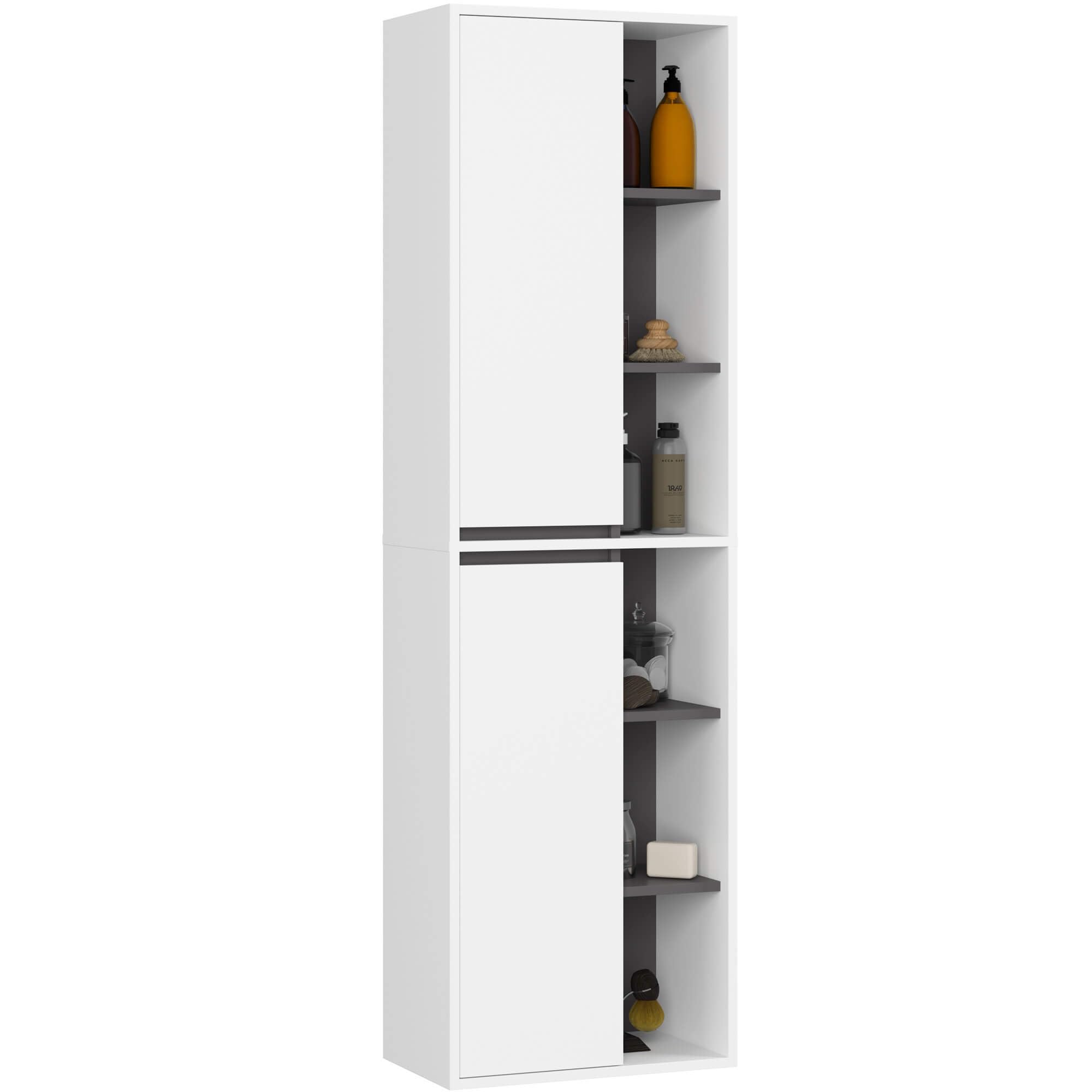 AKORD Badezimmer Komplett Set - Hängendes Badezimmermöbel-Set mit Spiegelschrank, Hängeschrank, Hochschrank & Unterschrank - Badmöbel - Weiß & Graphitgrau