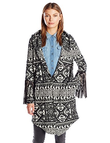 Haute Hippie Women's Coat with Leather Fringe, Black Multi, M