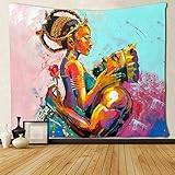 Black Art Tapestry Black Love Wall Tapestry African King Queen Oil Painting Wall Hanging African...