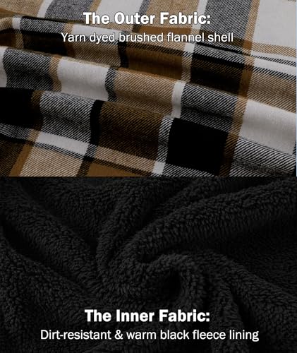Image of V VALANCH Men's Flannel Shirt Jacket with Hood Fleece Lined Plaid Jacket Zip Up Winter Warm Coat