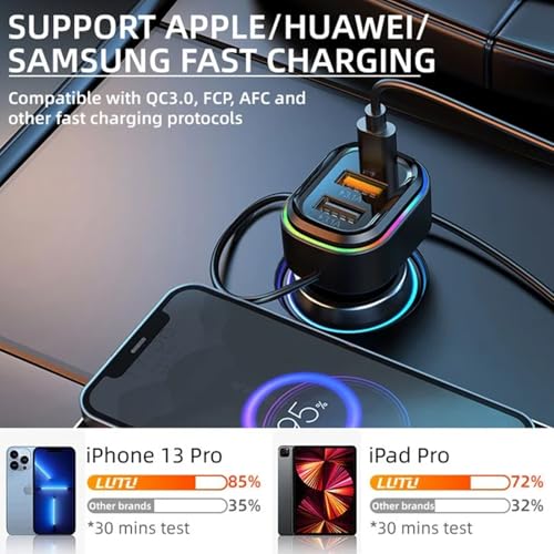 Image of ETH 2 USB + 1 Type-C Phone Super Fast Charging Adapter 48W Car Charger with 3-in-1 Charging Cable