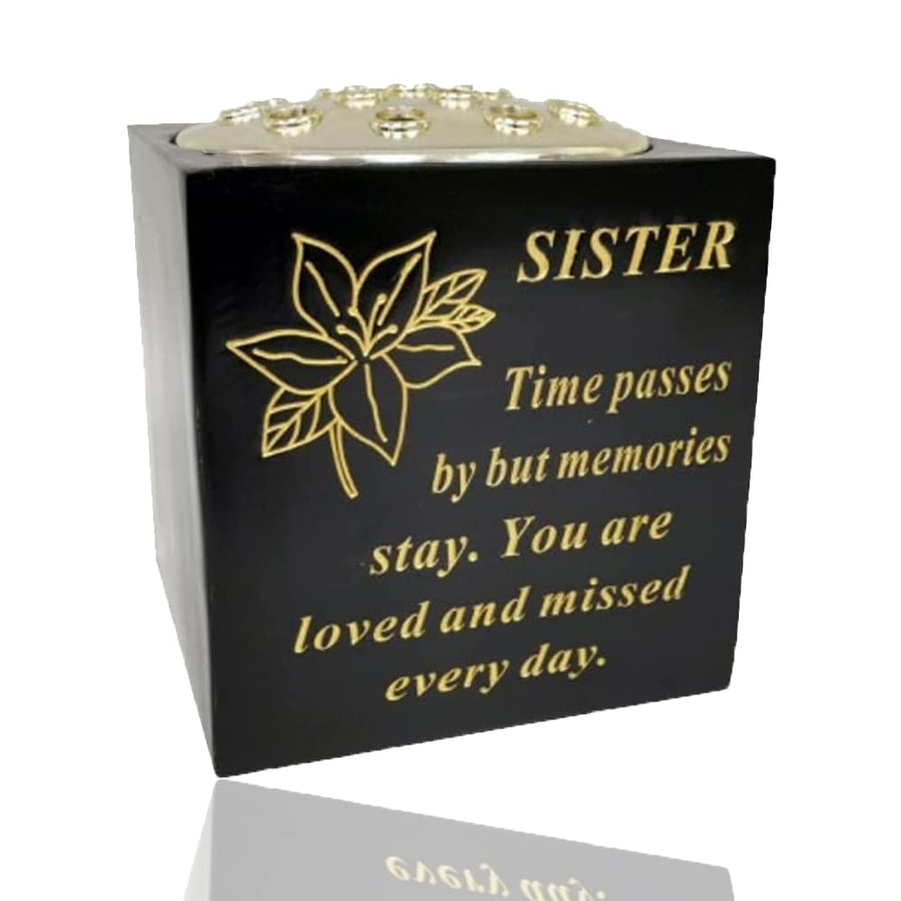 Yaldram Black And Gold Graveside Flower Pot Verse Weatherproof Graveside Tribute Ornament Grave Rose Bowl_14 x 15cm (Black & Gold, Sister)