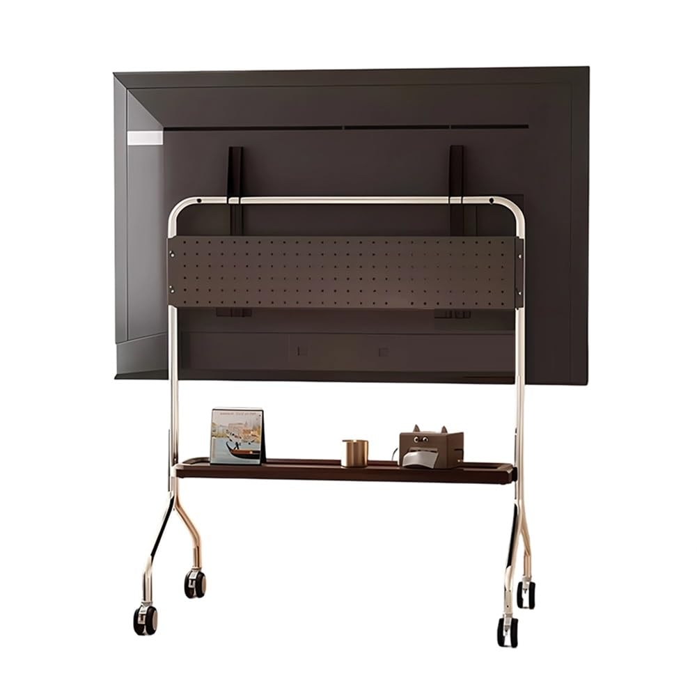 JKJZSALJ Mobile Tv Stand With Wheels For 40-75” Tvs, Rolling Cart With Storage Shelves & Pegboard, Heavy Duty Floor Mount For Living Room, Bedroom & Office,Brown,a,90x52x120 cm