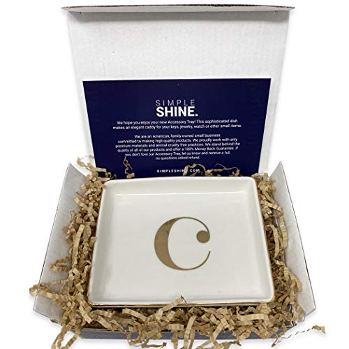 Simple Shine. Jewelry Tray Ring Dish With Initial Gift | Personalized Jewelry Dish And Trinket Dish With Gold Initials Key Bowl Ceramic Holder (Letter C) #TOP3