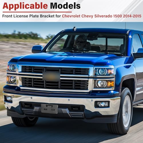 Image of License Plate Bracket Accessories for Chevrolet Chevy Silverado 1500 2014 2015, Front Bumper License Plate Holder Replacement Frame Black Mount