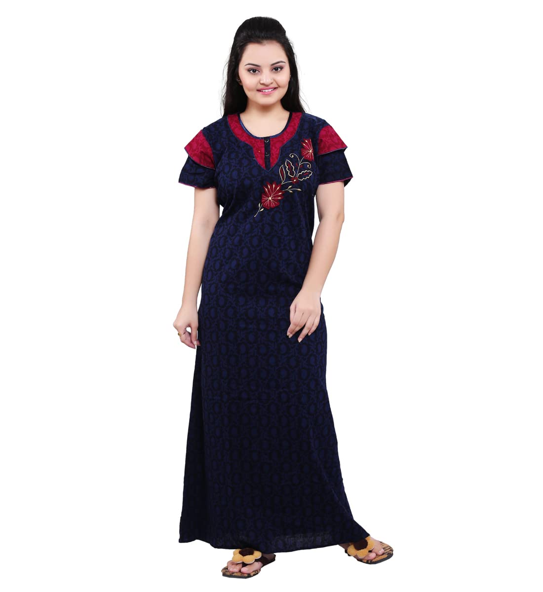 TRUNDZFancy Cotton Nighty Full Length | Night Wear| Sleep Wear For Women |Night Gown For Women (PINK) (Blue), Navy Blue, Free Size