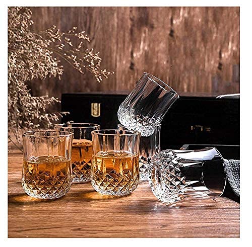 Image of Plastic Whiskey Glass Set of 6 (300ml) Plastic Unbreakable Stylish Transparent Glass Set (Round Diamond Glass)