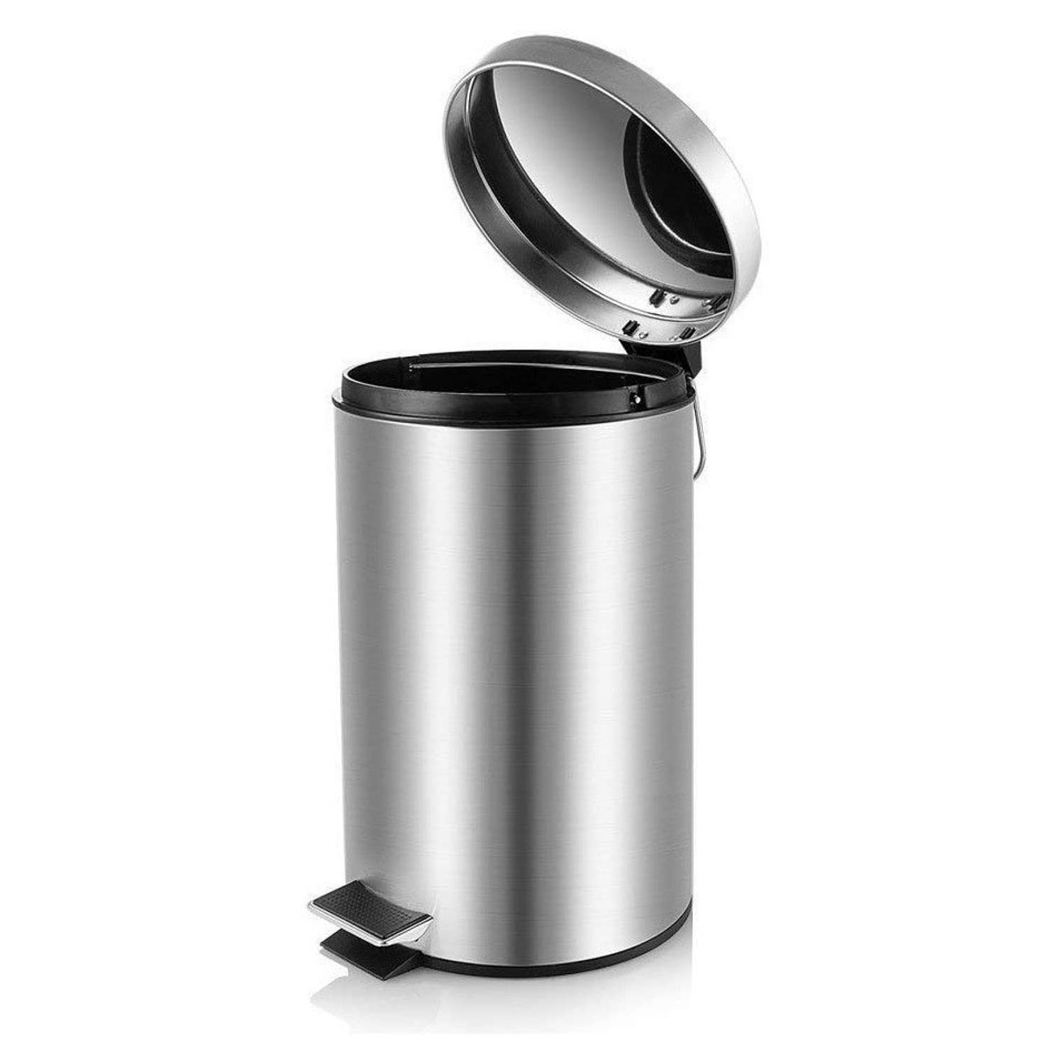 GREATOYAR Cubo de Basura con Pedal de Metal y Acero Inoxidable - Reposapiés Antideslizante para Cocina, Baño, Oficina - 3 Litros, Plata