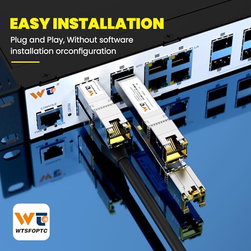 Image of 80-Meter 10GBase-T SFP+ to RJ45 Transceiver, CAT.6a Copper Module | 10G SFP+ to Ethernet Transceiver Auto-Negotiation for RJ45 Port, Compatible with Cisco SFP-10G-T-X, Netgear and More