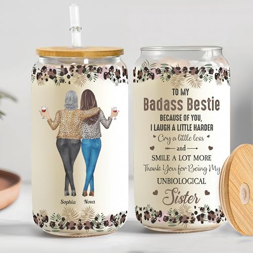 Macorner Personalized Clear Glass Can Friendship Gifts For Women, Bestie Gift For Women, Sister Gifts, Because Of You I Laugh A Little Harder Friendship, Birthday Gifts For Women Friendship