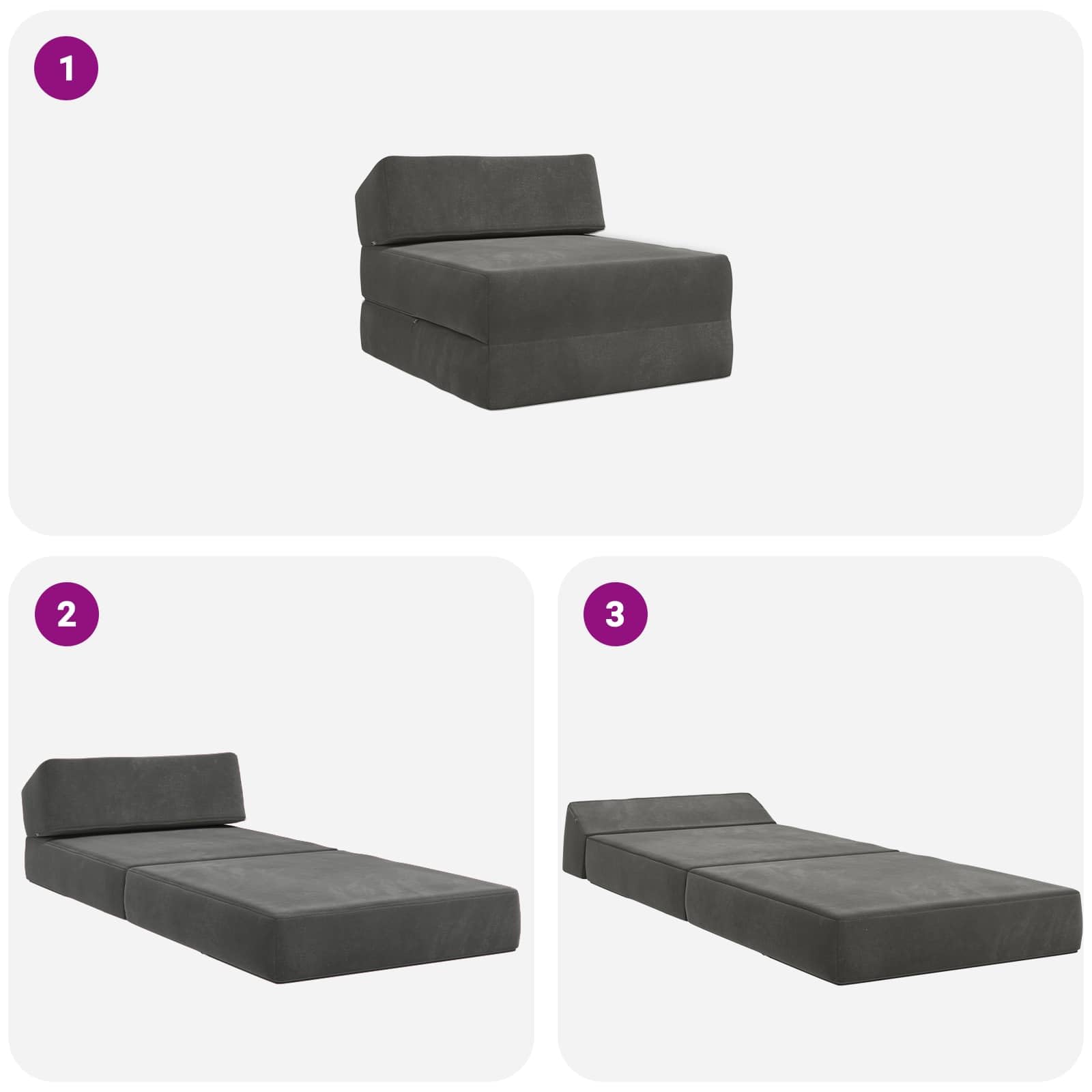 vidaXL Divano Letto Pieghevole Grigio Scuro 60x70x41 cm Tessuto Compatto