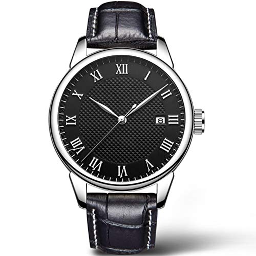Preisvergleich Produktbild Qqzmd 1470 Herrenuhr, wasserdichter Business Automatic Mechanischer Doppelkalender, weißes Zifferblatt mit schwarzem Armband 3259 (Color : B)