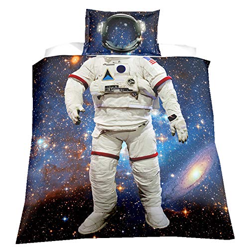 Stillshine Juego de Cama para niños Blanco Astronauta 3D Funda Nórdica 180 x 220 cm - Cama 105/90 cm + Funda de Almohada